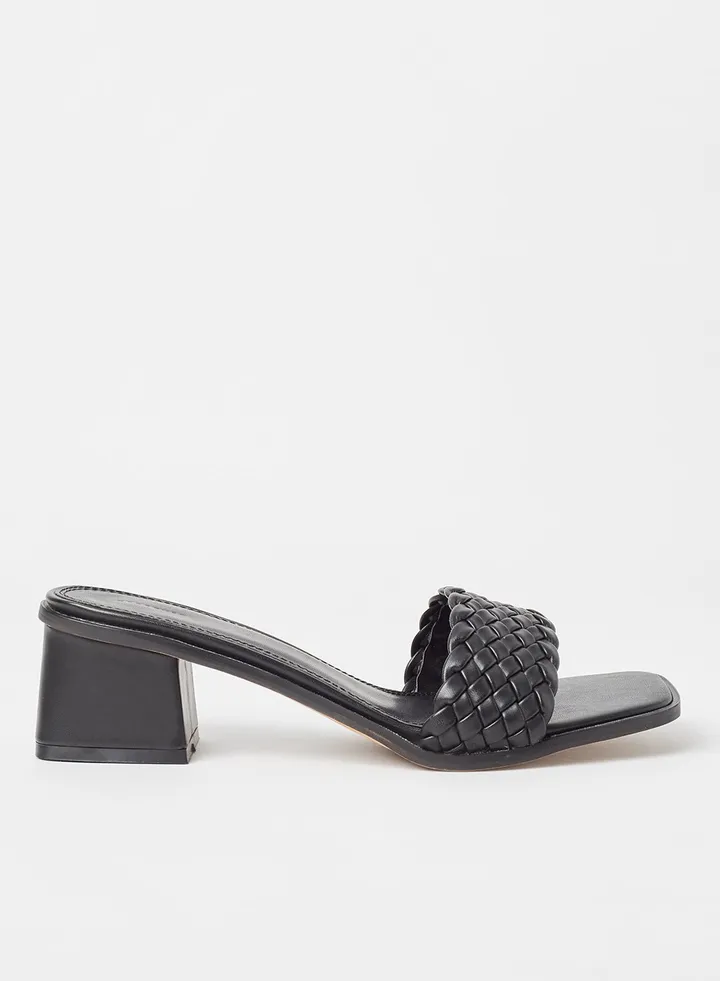 Braided Block Heel Sandals Black