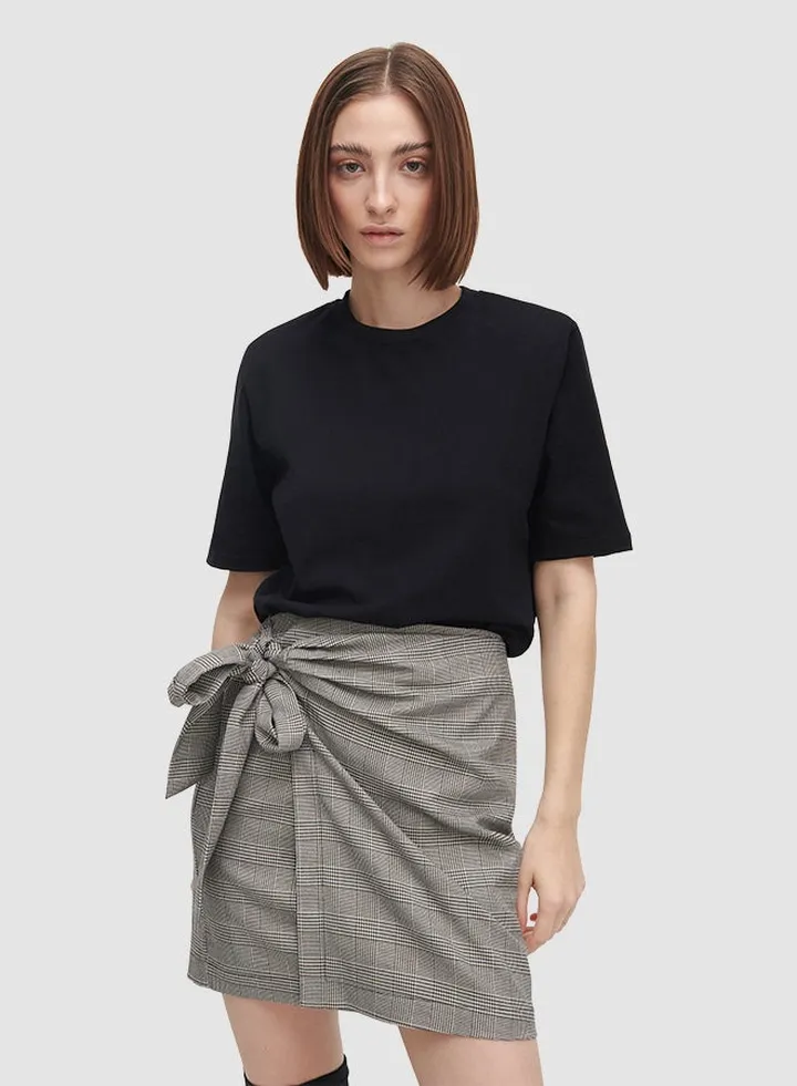 Checked Wrap Front Skirt Light Grey