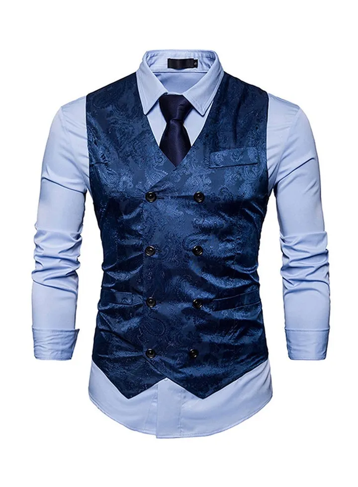 Printed Waistcoat Navy Blue