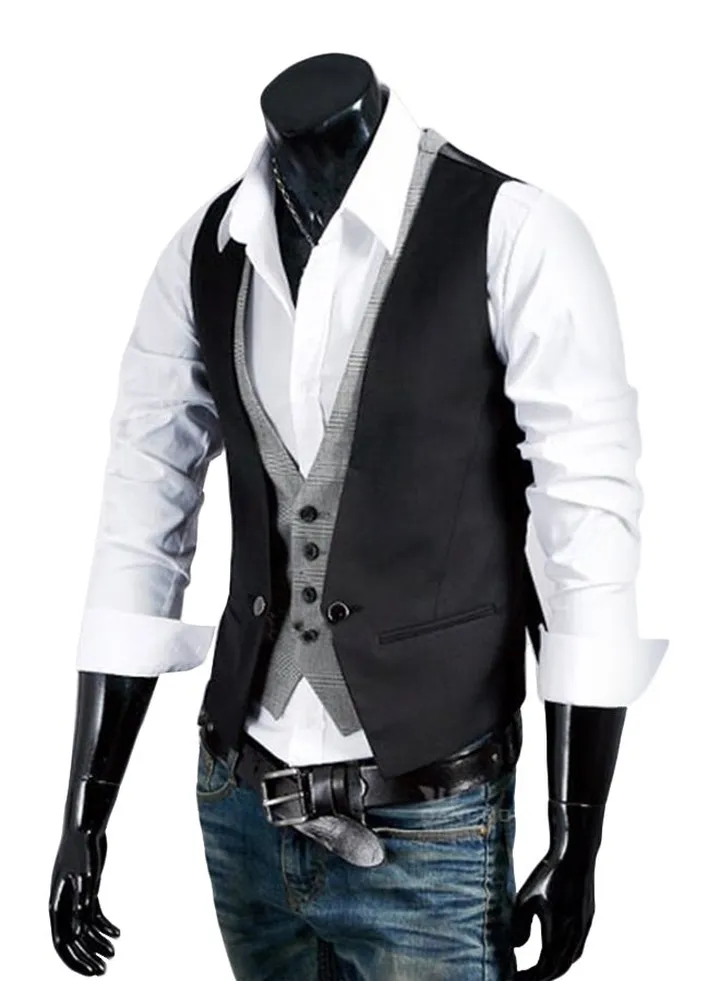 Two Piece Vest Waistcoat Black/Grey