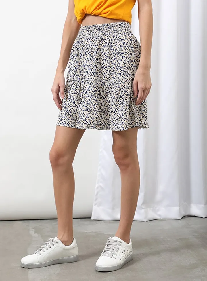 Casual Printed Midi Skirt Aop White Blue