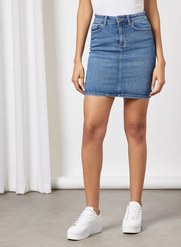 Casual Mini Denim Skirt Blue