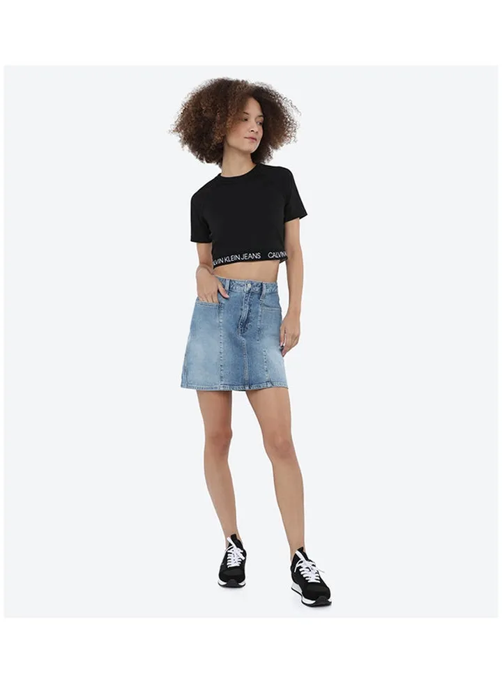 High Rise Denim Skirt Mid Blue