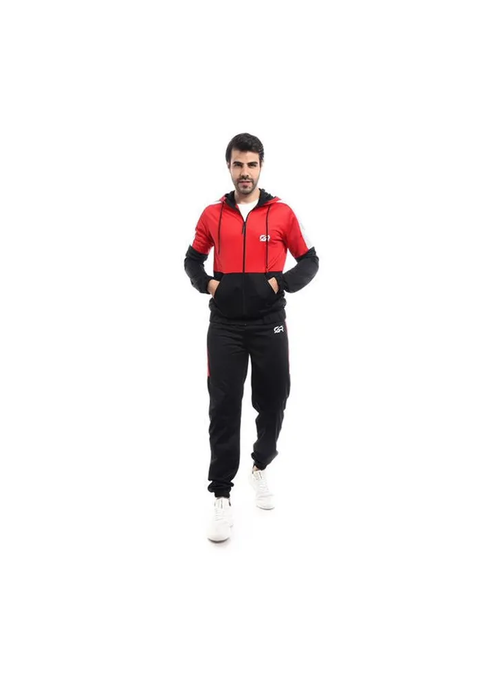 Casual Hoodie With Pants Training Suit Black-Red