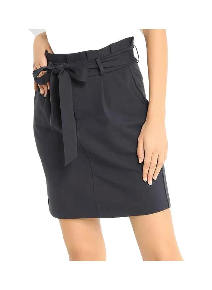 Belted Paperbag Waist Skirt Blue