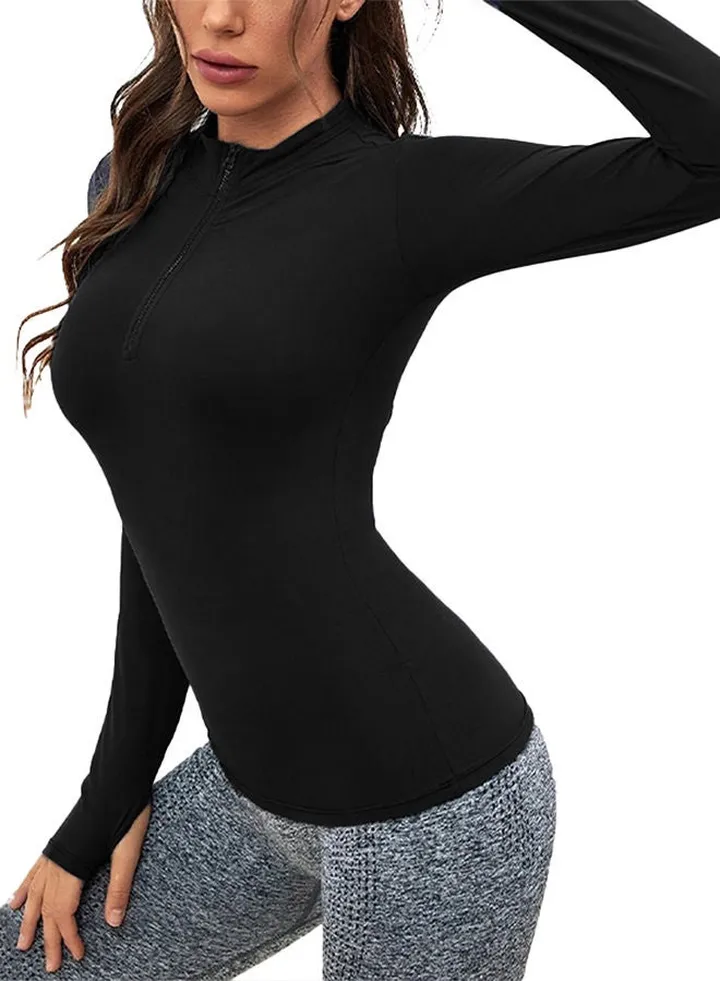 Half Zipper Sport Top Long Sleeves