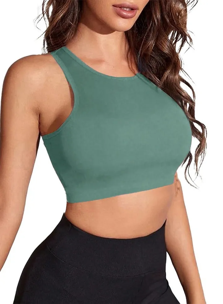 Crop Sports Tank Top – Sleeveless Crew Neck Top - Not Padded
