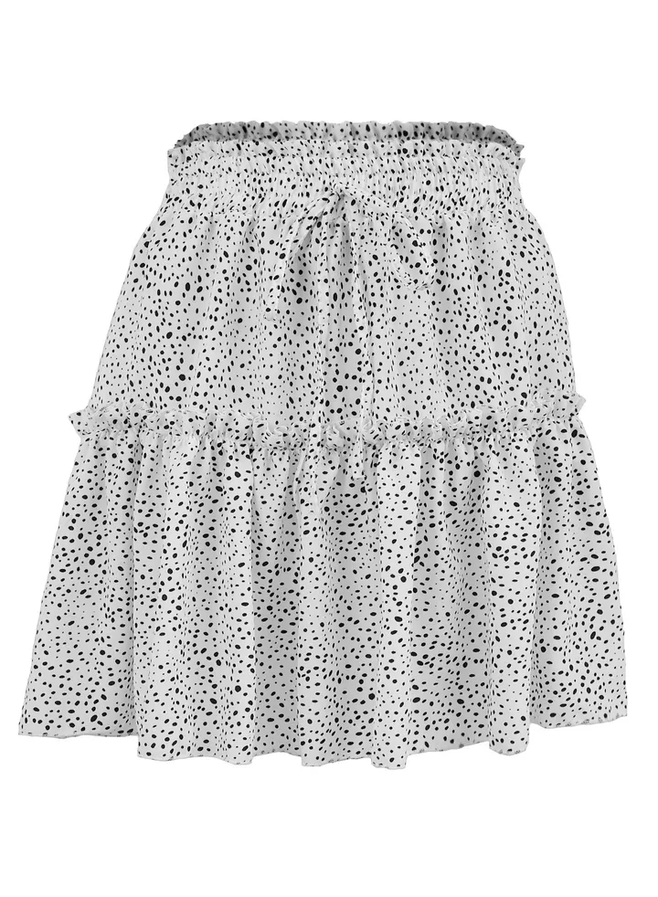 Women's Summer Cute High Waist Ruffle Skirt Polka Dot Print Swing Beach Mini Skirt White/Black