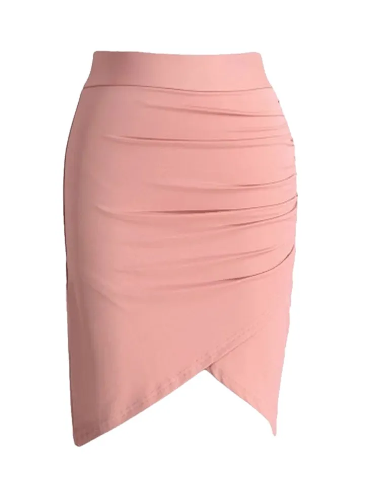 Stretchable Draped High Waist Skirt Pink