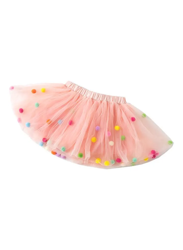 Pom Pom Puff Balls Tutu Skirt Pink