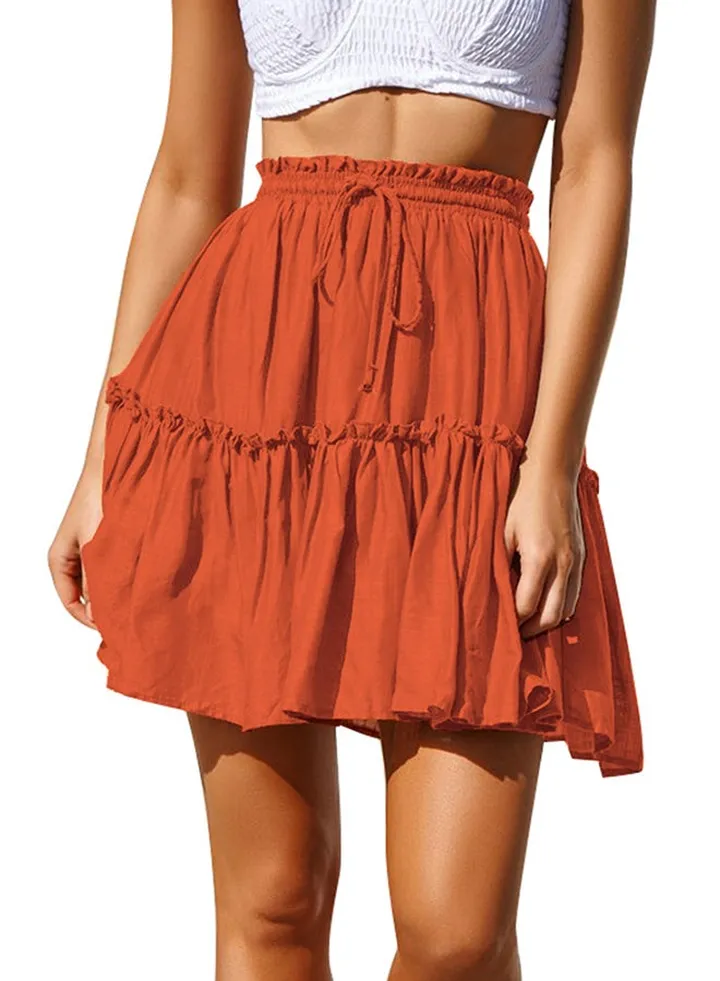 Pleated Flare Skater Skirt Orange