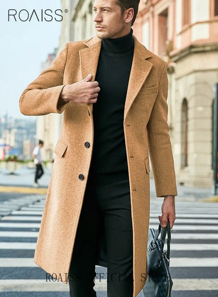 Men's French Coats Single Breasted Trench Coat Slim Fit Notched Collar Thermal Warm Oversized Business Formal Trench Coats Casual Windbreaker Jacket Office Outwear Tops