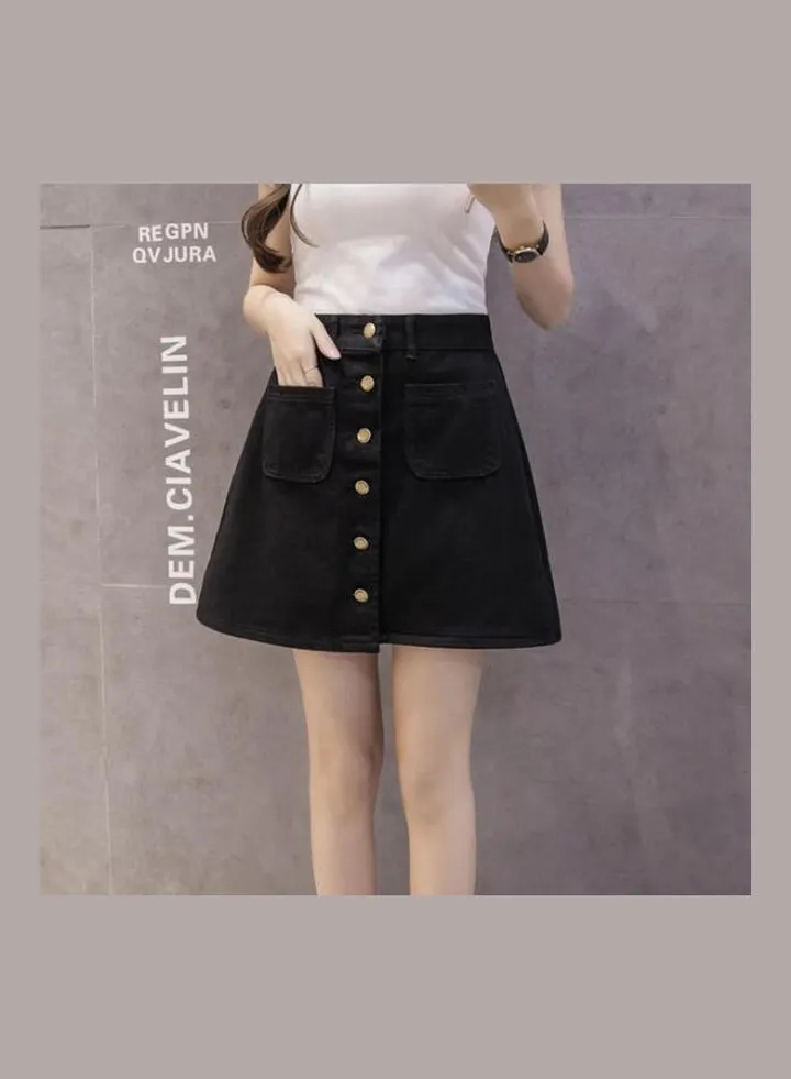Women High Waist Denim Skirt Black