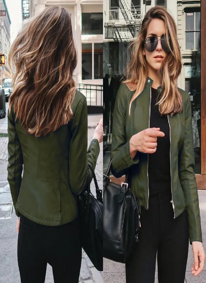 Women Ladies Lapel Motor Jacket Coat Zip Biker Short Punk Cropped Tops