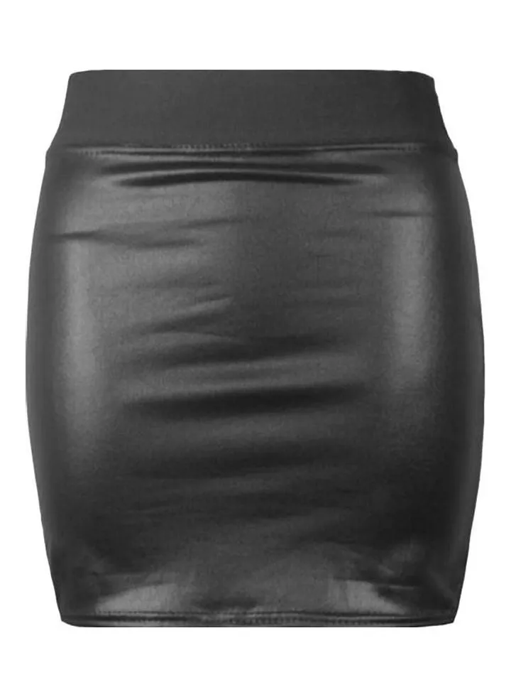 Solid High Waist Bodycon Mini Skirt Black