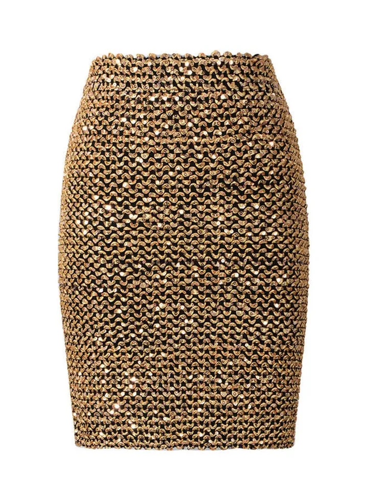 Elastic High Waist Mini Skirt Golden