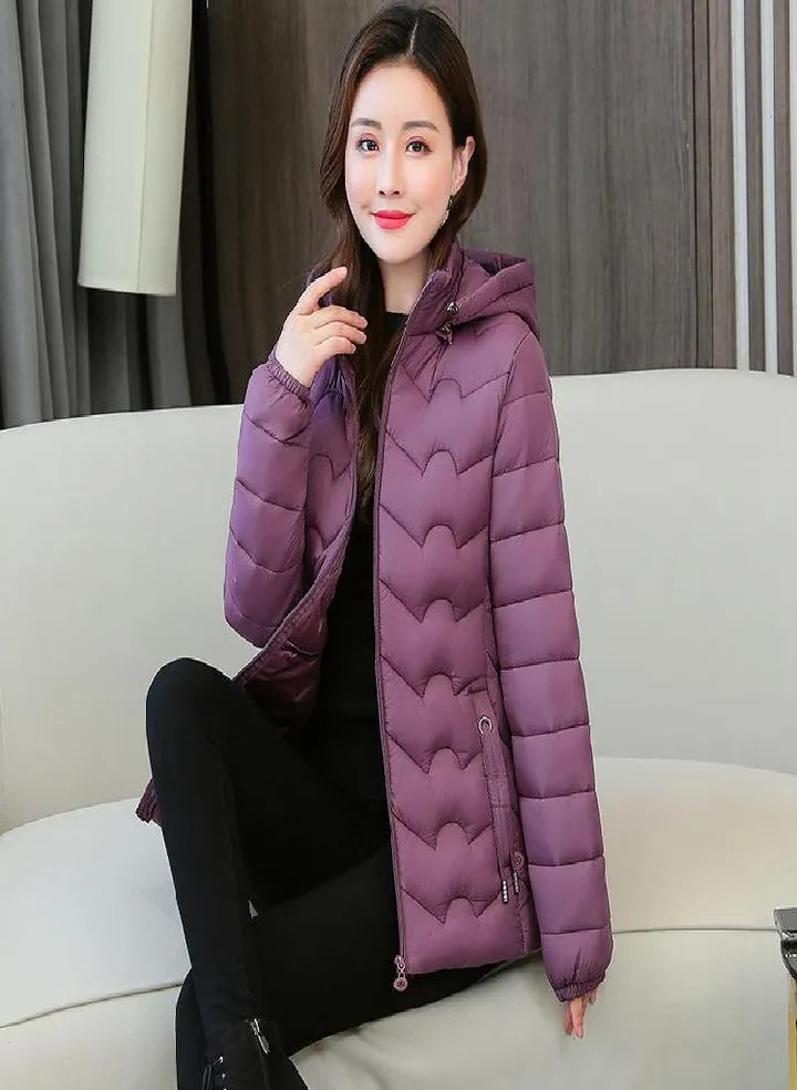 Middle Aged Women Winter Warm Lightweight Cotton Coat Plus Size Short Hooded Jacket Outwear