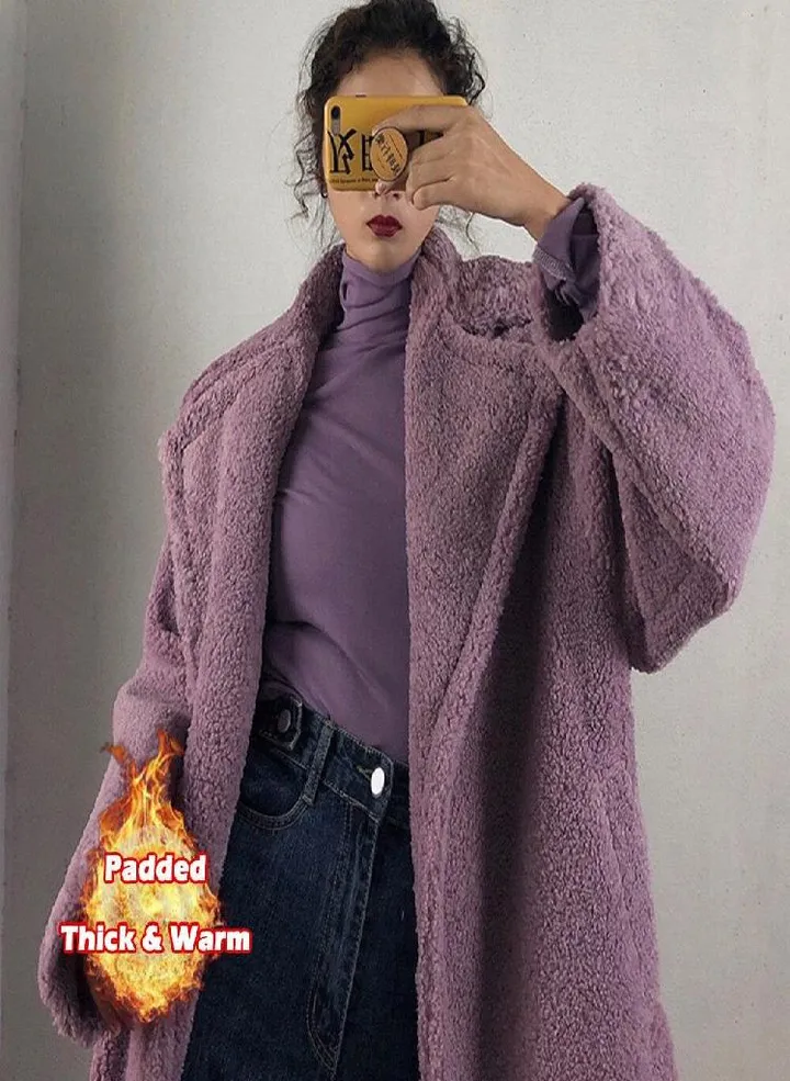 Long Teddy Bear Jacket Coat Women Winter Thick Warm Oversized Chunky Outerwear Overcoat Women Faux Lambswool Fur Coats