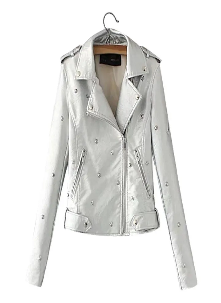 Womens Casual Solid Color Lapel Zipper Long Sleeve Leather Jacket Coat