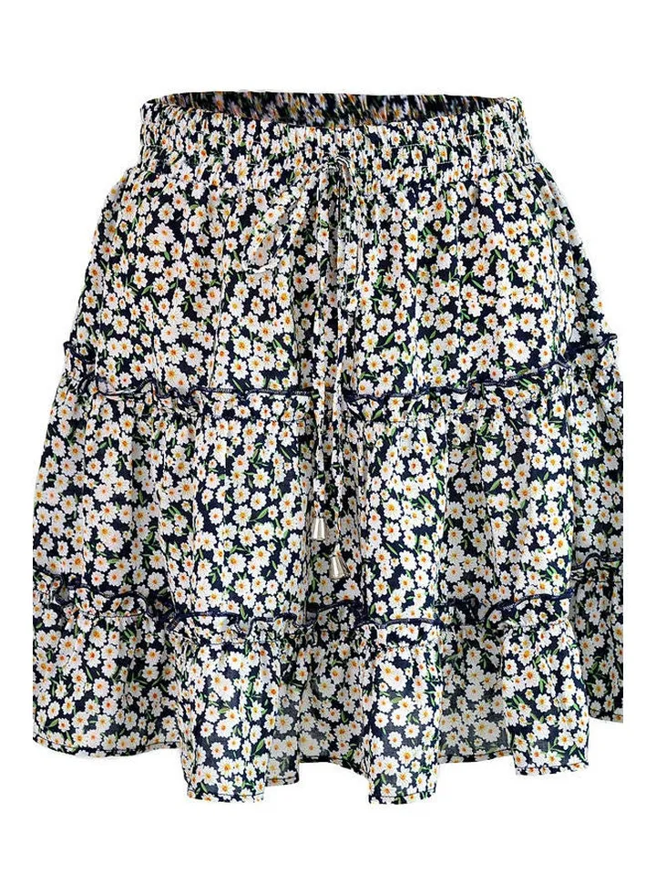High Waist Floral Printed Skirt Blue/White