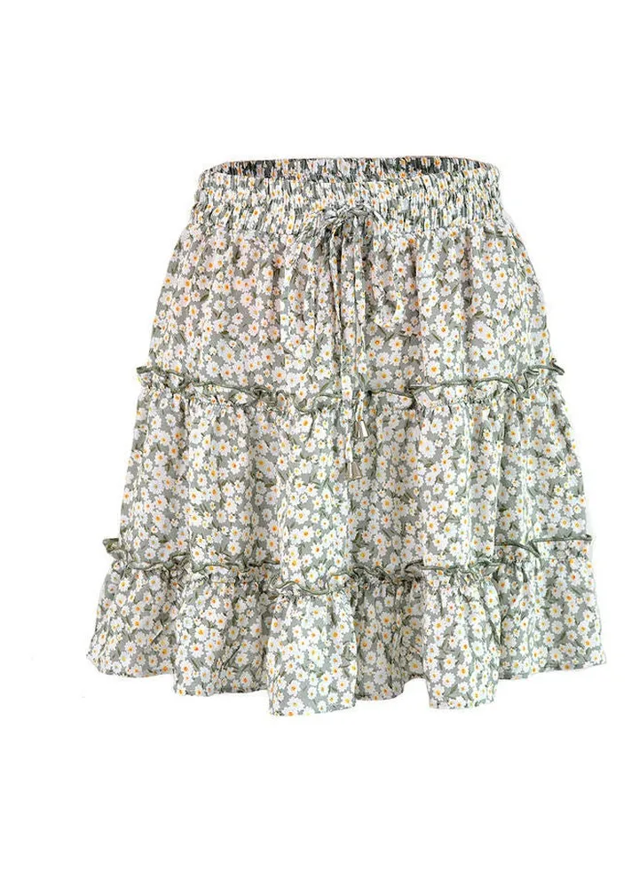 Floral Printed Mini Skirt Green/White/Orange