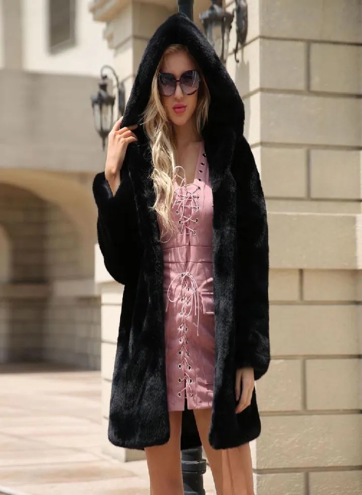 Ladies Womens Hooded Warm Faux Fur Coat Jacket Winter Parka Outerwear