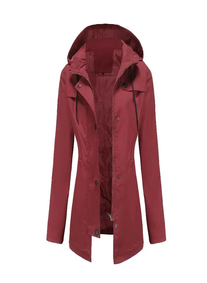 Women 'S Trench Coat Women 'S Mid -Length Cardigan Hooded Jacket Outdoor Raincoat