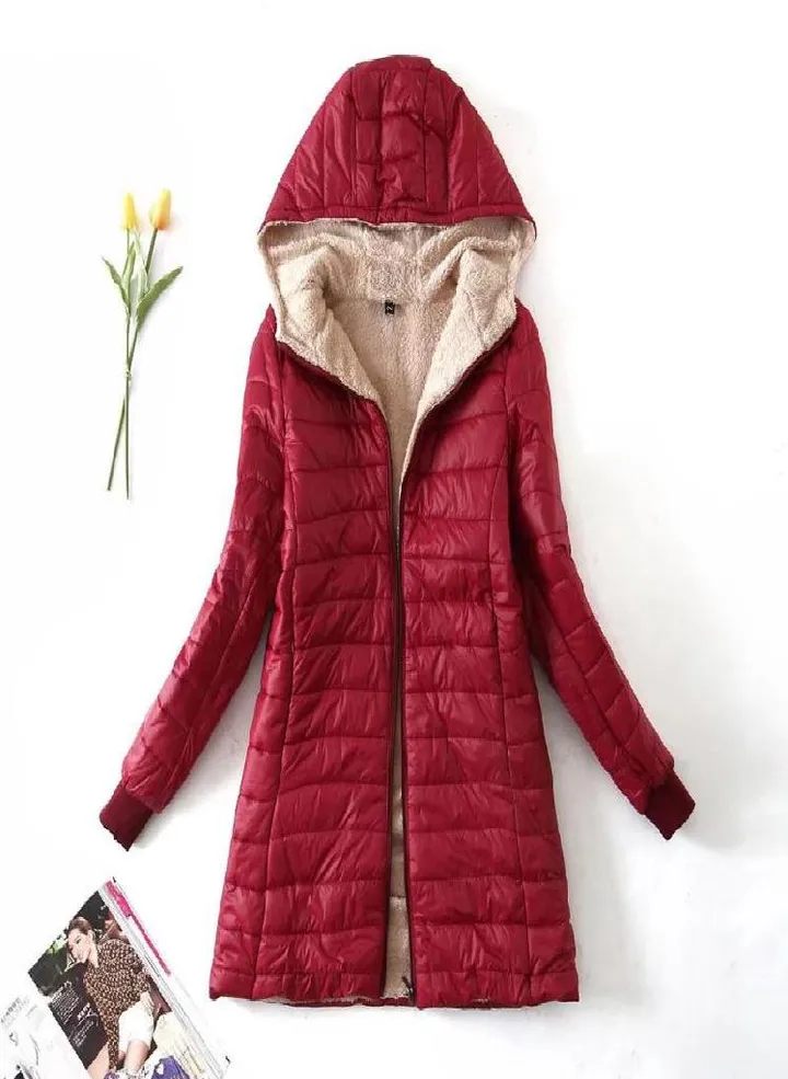 Autumn and Winter New European and American Lamb Fleece Mid Length Warm Hooded Cotton Coat Women's Top Plus Size Cotton Coat