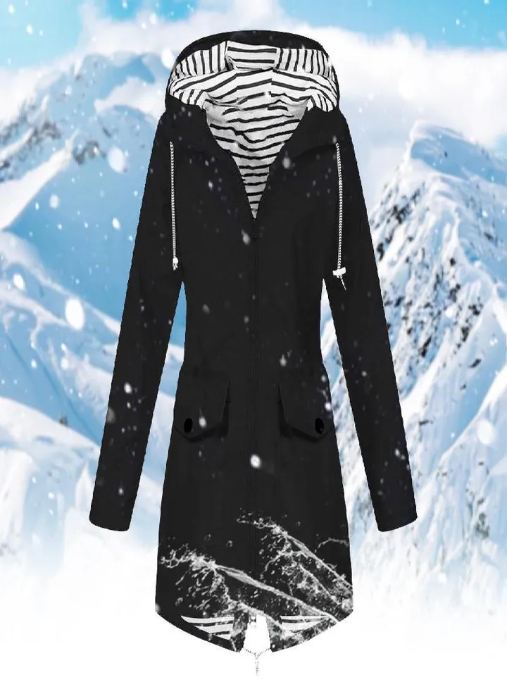 Women Solid Rain Jacket Outdoor Plus Size Waterproof Hooded Windproof Loose Coat