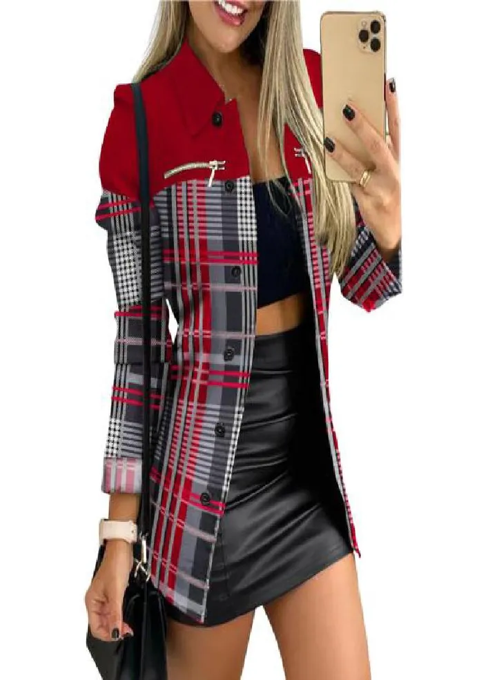 Women Coat Fashion Print Long Sleeves Single Breasted Streetwear Autumn Winter Turndown Collar Jacket for Daily Wear