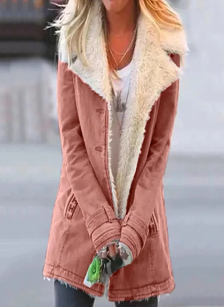 (SU)Women Plus Size Winter Warm Composite Plushon Lapels Jacket Outwearcoat