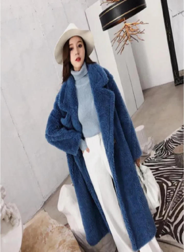 Long Teddy Bear Jacket Coat Women Winter Thick Warm Oversized Chunky Outerwear Overcoat Women Faux Lambswool Fur Coats
