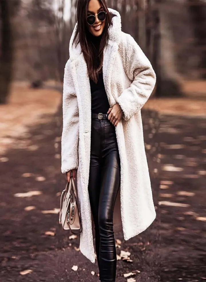 Women's Long Autumn And Winter Solid Color Long-Sleeved Woolen Women's Coat