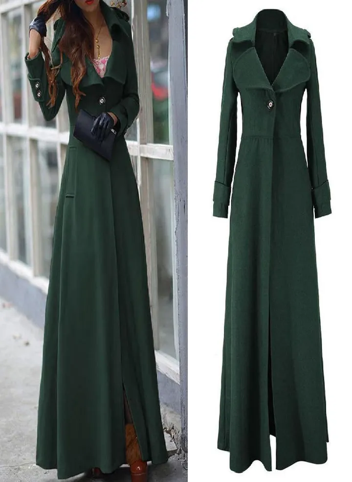 Global Coat Womens Winter Lapel Slim Trench Jacket Long Parka Overcoat Outwear