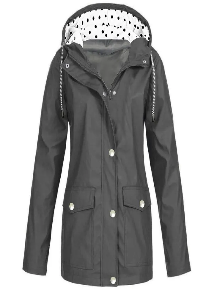 Womens Raincoats With Hood Lightweight Outdoor Hooded Waterproof Windbreaker Solid Trench Coat Jacket Plus Size