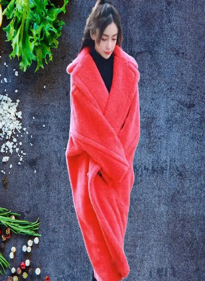 Long Teddy Bear Jacket Coat Women Winter Thick Warm Oversized Chunky Outerwear Overcoat Women Faux Lambswool Fur Coats