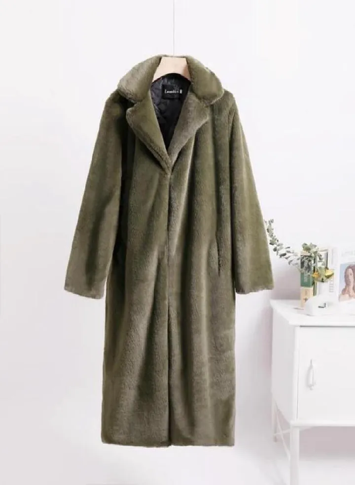 Women Contrast Color Mink Faux Fur Coat Turn Down Collar Winter Fur Lady Long Coat
