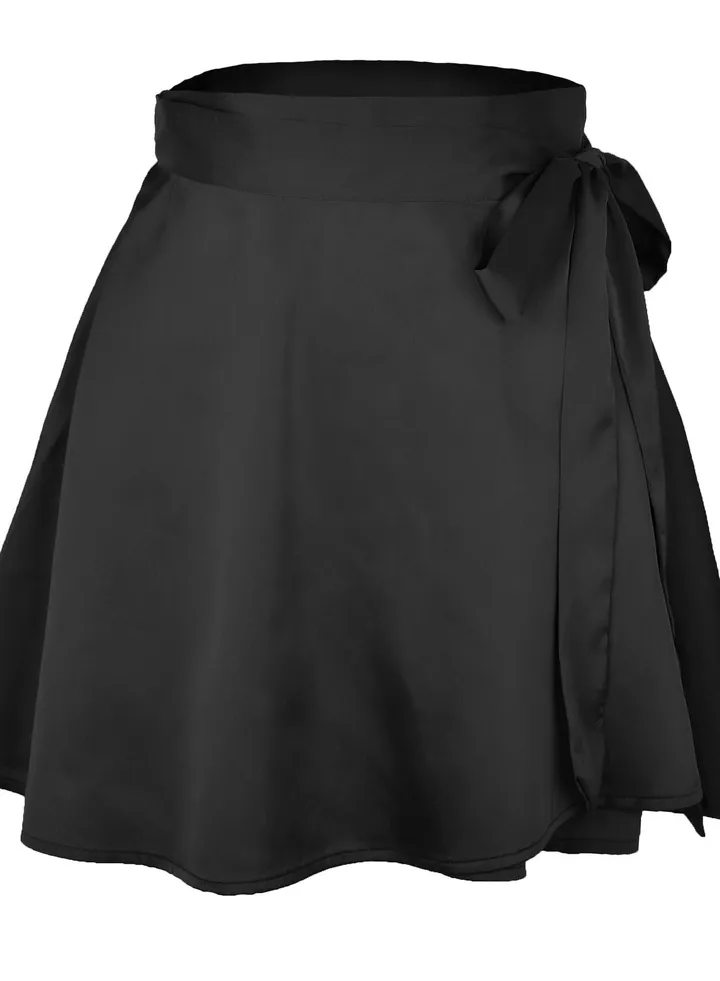 Women's Solid Color Half Skirt High Waist Fashion One-piece Lace-up Short Skirt Chiffon Satin Wrap Skirt