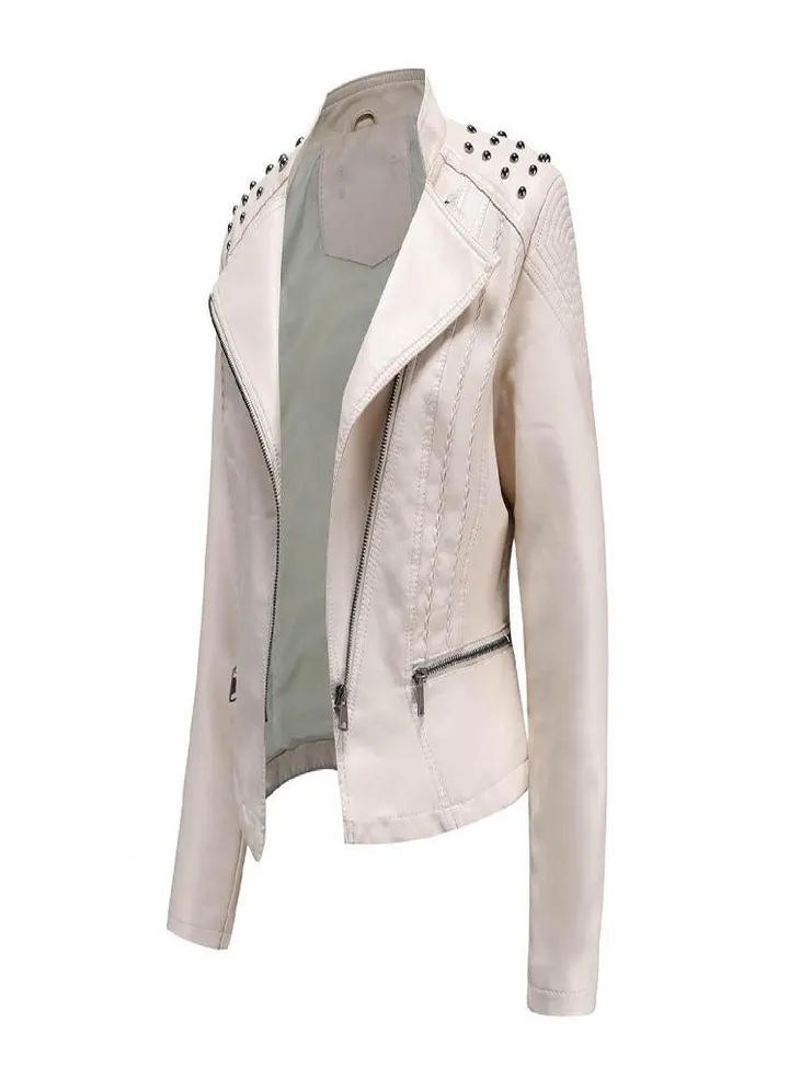 Women's Slim Leather Punk Lapel Lapel Zipper Motorcycle Suit Stitching Jacket
