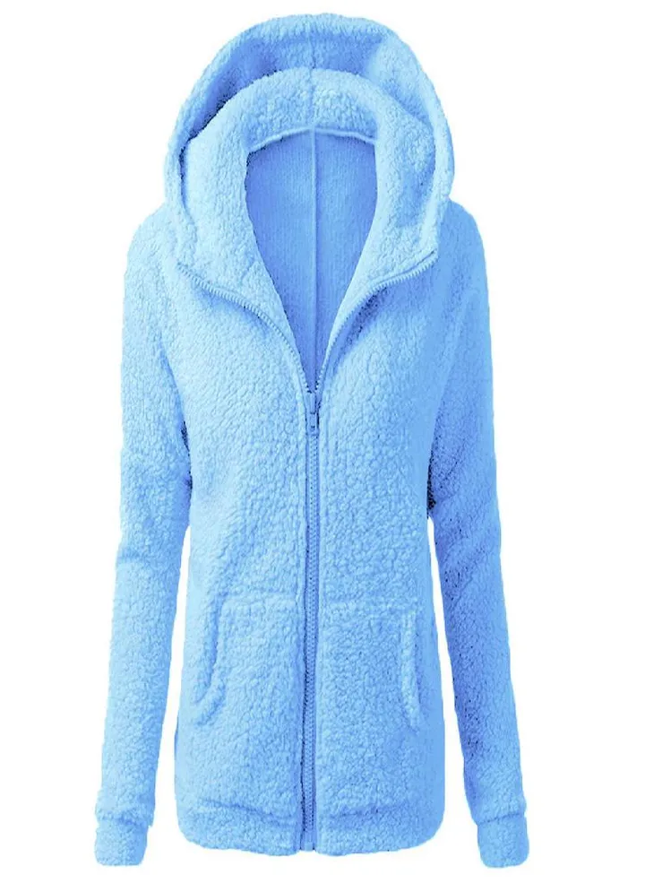 Women Hooded Sweater Coat Winter Warm Wool Zipper Coat Cotton Coat Outwear