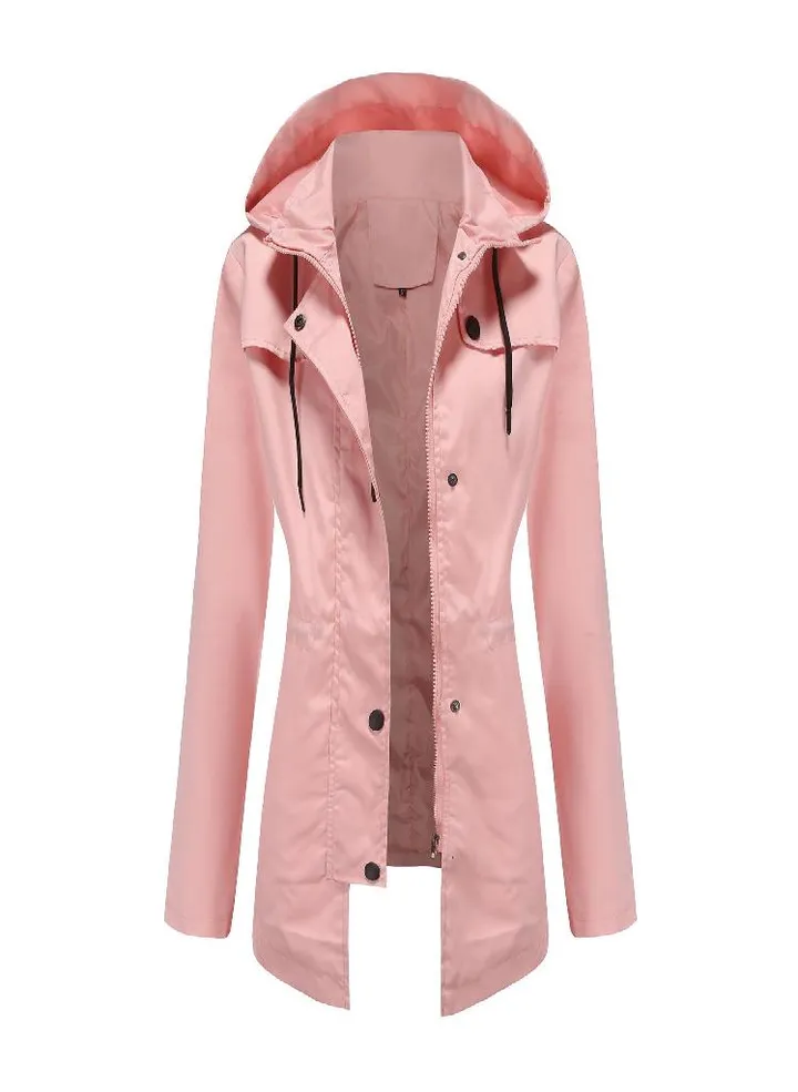 Women 'S Trench Coat Women 'S Mid -Length Cardigan Hooded Jacket Outdoor Raincoat