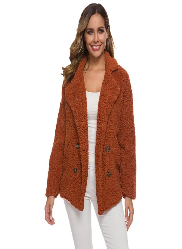 SCIONE Overcoat Solid Coat Women Winter Lapel Loose Outwear Casual Ladies Blend Coat Faux Warm Tops
