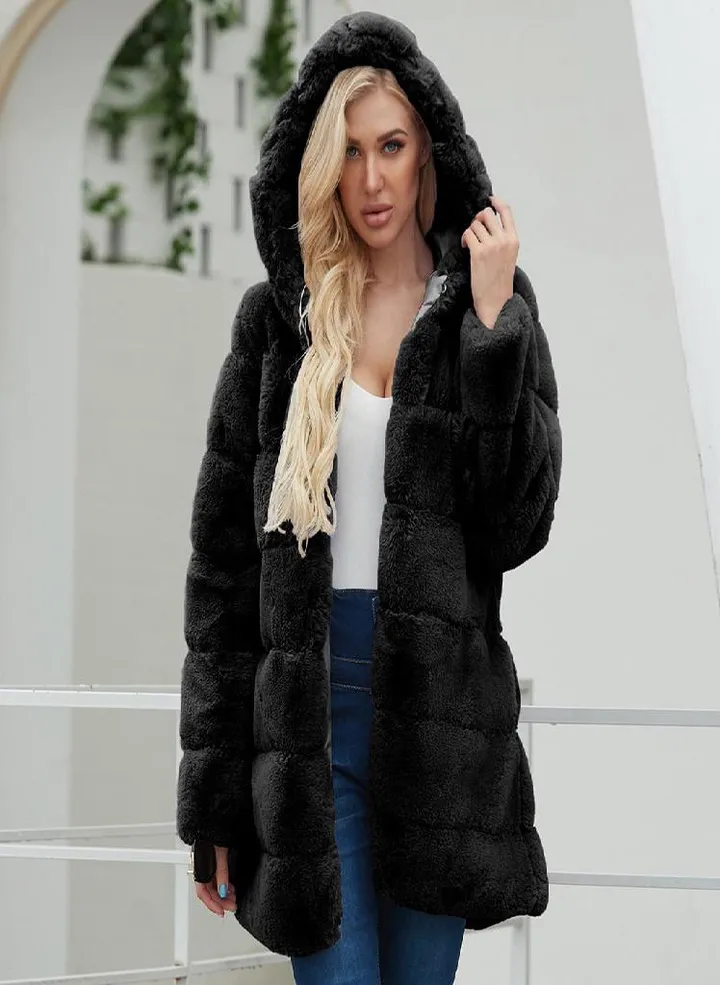 Womens Ladies Warm Faux Coat Jacket Solid Hooded Outerwear