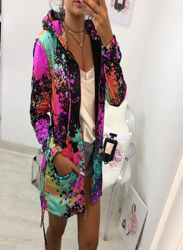 Women's Fashionable Casual All-Match Splash-ink Tie-Dye Sports Long-sleeved Jacket