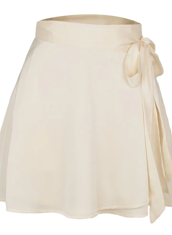 Women's Solid Color Half Skirt High Waist Fashion One-piece Lace-up Short Skirt Chiffon Satin Wrap Skirt
