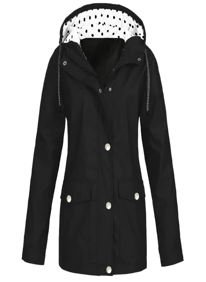 Womens Raincoats With Hood Lightweight Outdoor Hooded Waterproof Windbreaker Solid Trench Coat Jacket Plus Size