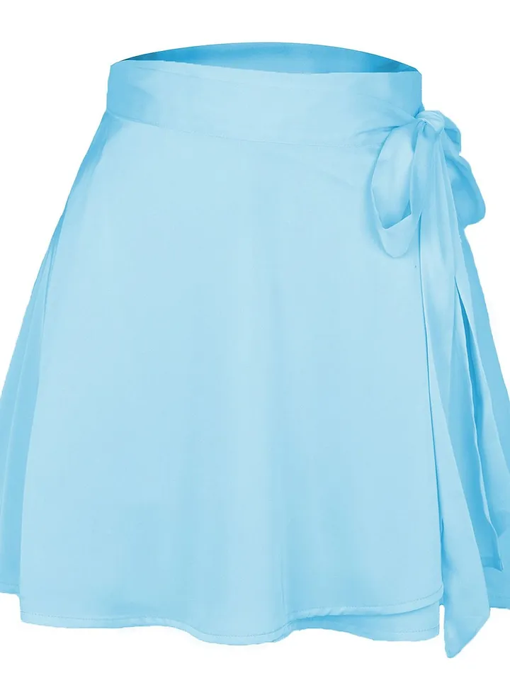 Women's Solid Color Half Skirt High Waist Fashion One-piece Lace-up Short Skirt Chiffon Satin Wrap Skirt