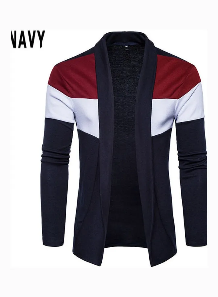 Lapel Knitting Cardigan Navy Blue/Red/White