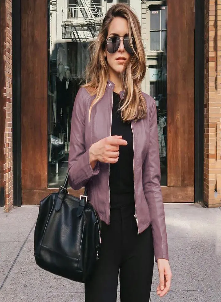 Women Ladies Lapel Motor Jacket Coat Zip Biker Short Punk Cropped Tops