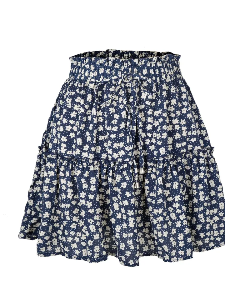 New Women's High-waisted Floral Half Skirt Peplum Printed A-Line Short Skirt